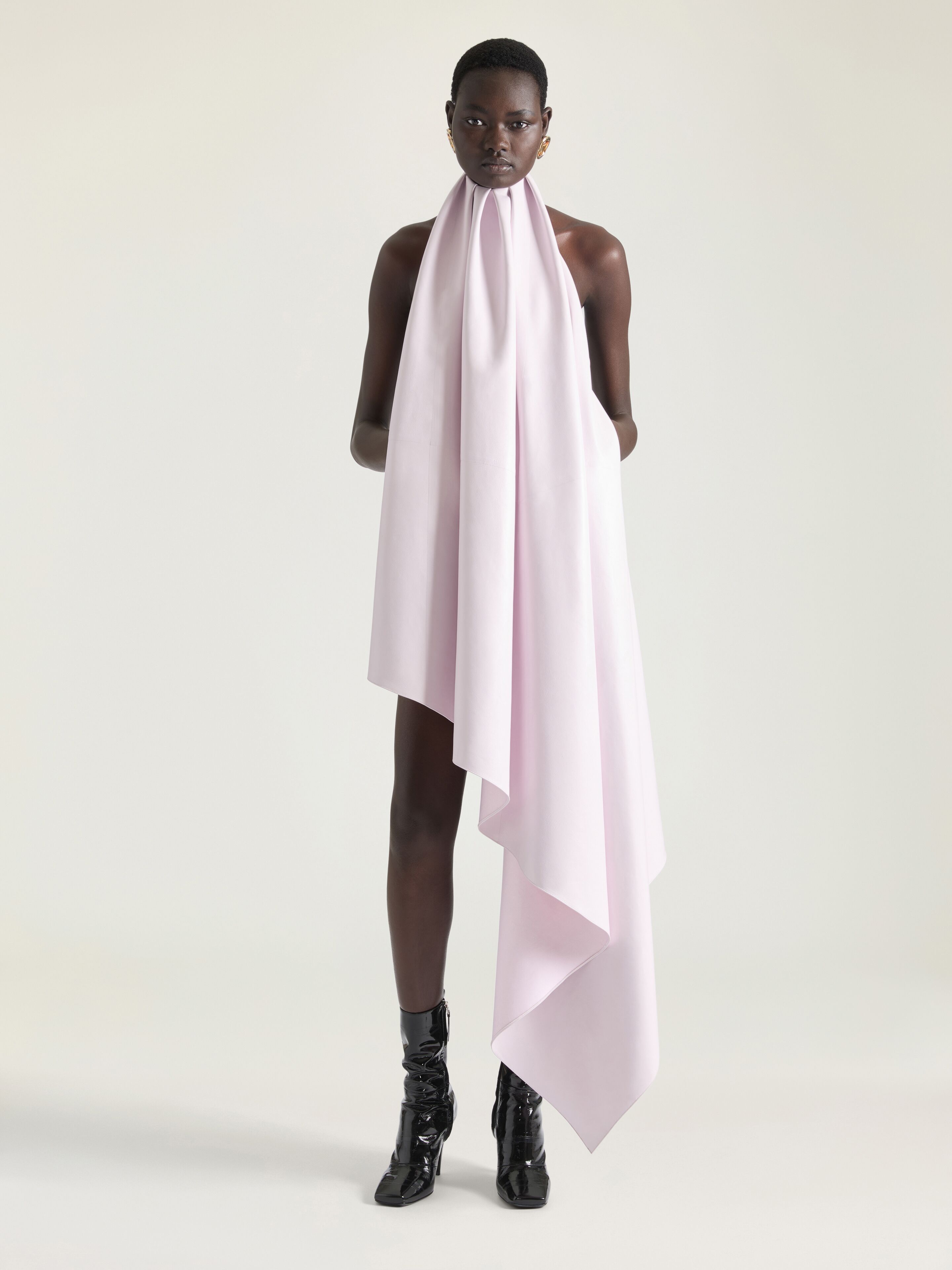 Asymmetric halterneck dress in leather